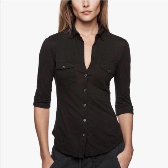 James Perse Tops - James Perse | Clean Contrast Panel Shirt Black 2